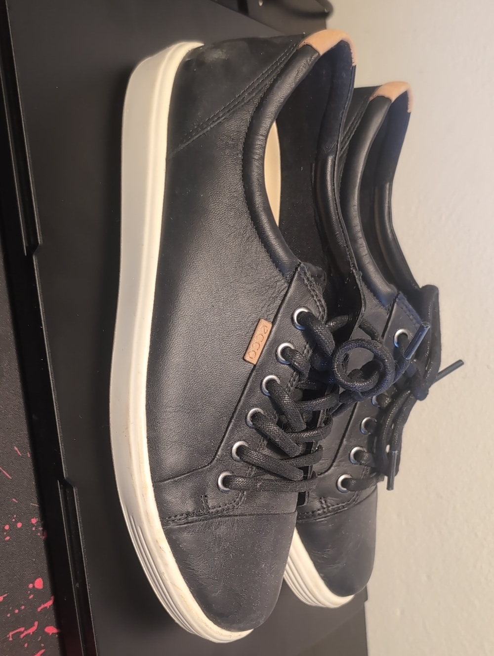 Ecco Black Leather Sneakers with Tan Heel Accent